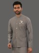 Wedding Wear Nehru Jacket Set In Grey Color
